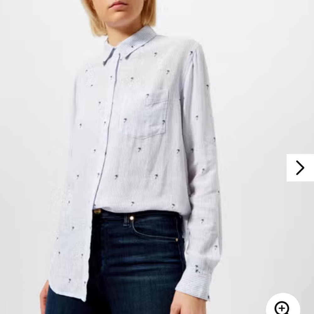 Rails Women's Charli Mini Palms Shirt white w/ blue stripes size medium EUC rare